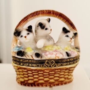 My Hinged Box Collection By Herco Ceramic 3 Cat Basket Trinket Box